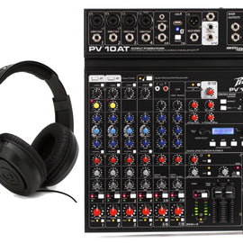 Peavey PV10AT 10-Input Stereo Mixer w/ Built-in Antares Auto-Tune & Bluetooth+Samson SR350 Closed-back Over-ear Headphones
