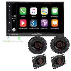 VRCPAA-70M 7" Double DIN Bluetooth CarPlay Android + 6.5" 4x6" coax speakers